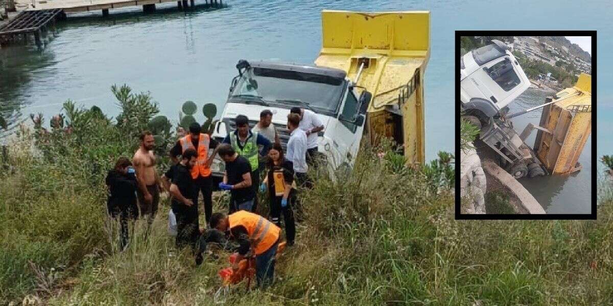 Muğla’da Araç Ezilmekten Son Anda Kurtuldu: Kamyon Denize Düştü, 2 Kişi Yaralandı