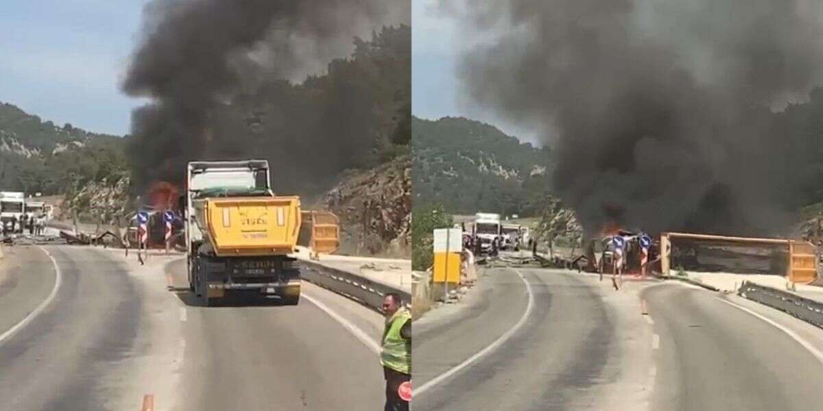 Milas-Yatağan Yolunda Korku Dolu Anlar: Freni Patlayan Tır Alev Alev Yandı