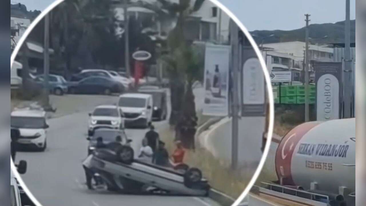 Muğla’da Otomobil Refüje Çıktı: Kaza Görenleri Şaşkına Çevirdi