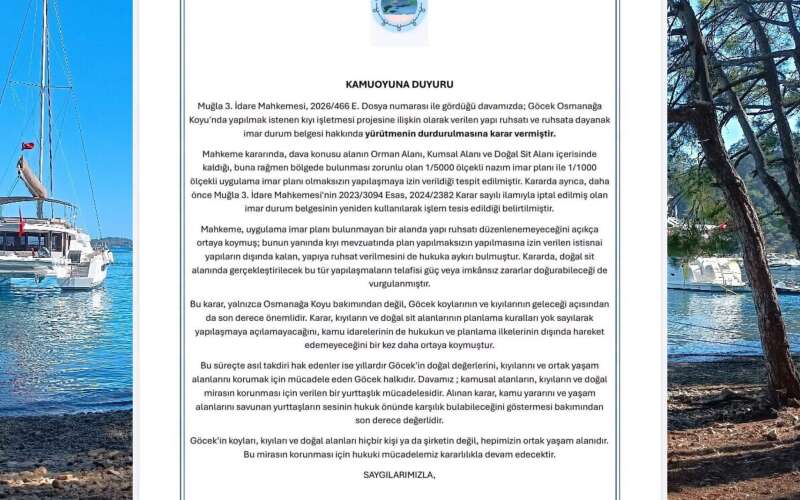 Muğla Göcek’te Kritik Dönemeç: Osmanağa Koyu Projesi Yargıdan Döndü