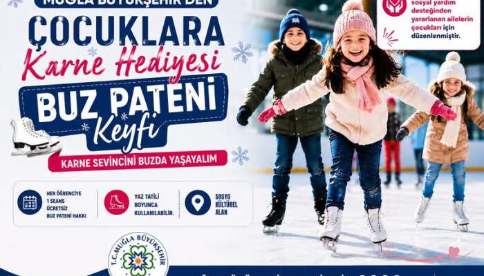 Muğla Büyükşehir Belediyesi'nden Çocuklara Karne Hediyesi: Ücretsiz Buz Pateni Keyfi
