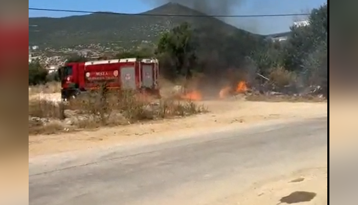 Milas’ta Elektrik Direğinden Çıkan Kıvılcımlar Yangına Neden Oldu