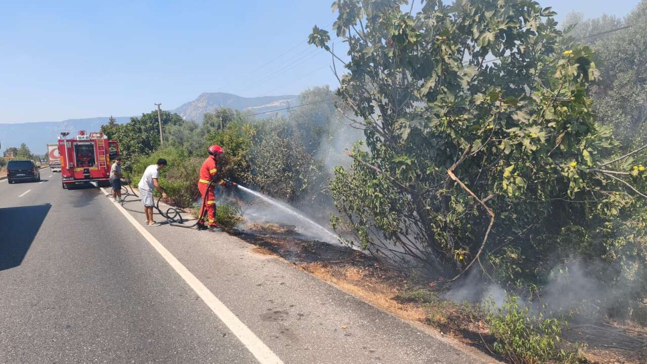 Ula’da Yol Kenarındaki Kuru Otlar Alev Aldı