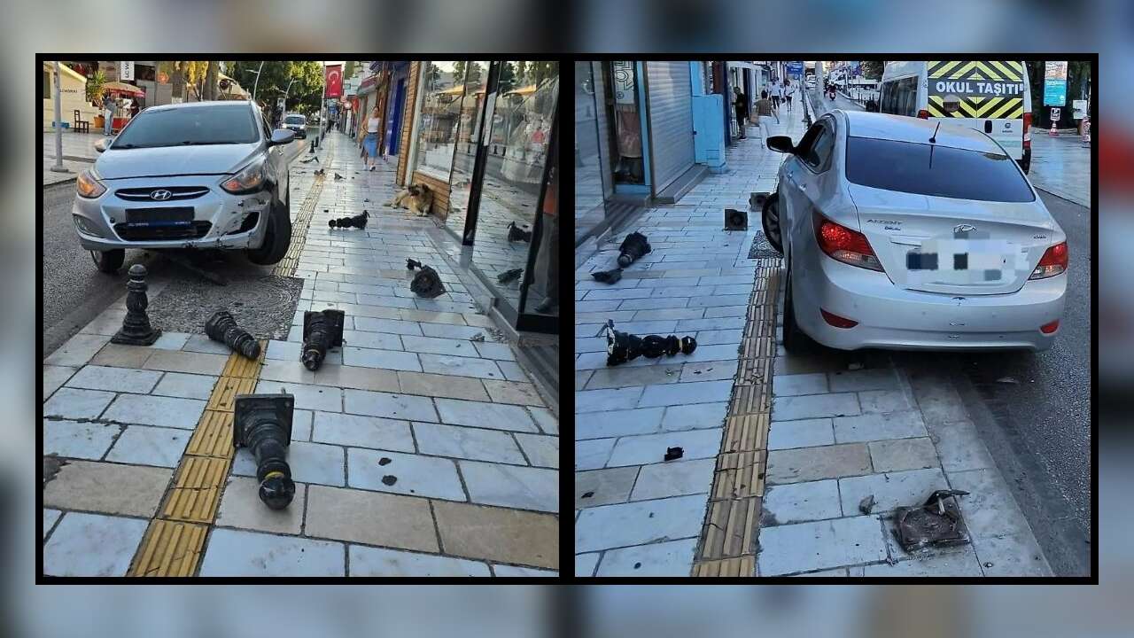 Muğla’da Kontrolden Çıkan Otomobil 10 Dubaya Çarparak Durdu