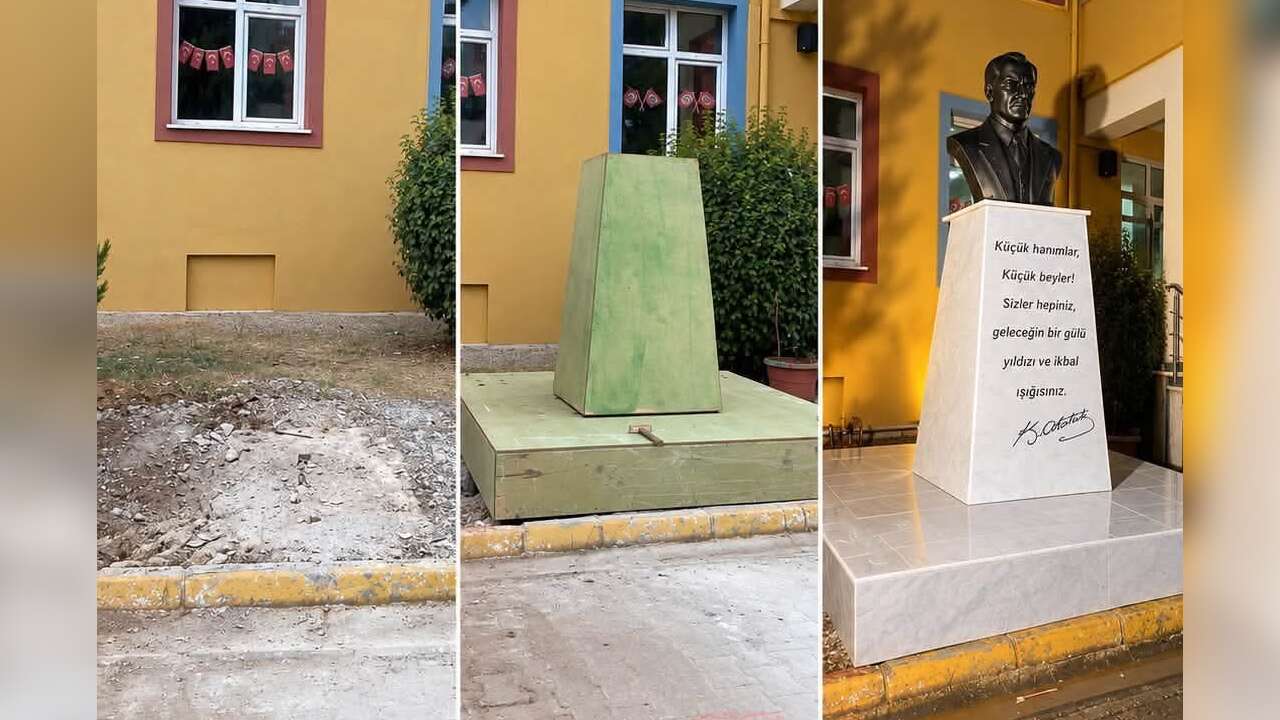 Muğla’da Okul Bahçesindeki Atatürk Büstü Hızla Onarıldı: Genel Sekreter  Yılmaz: "Çocuklarımızı Atatürk Karşılayacak"