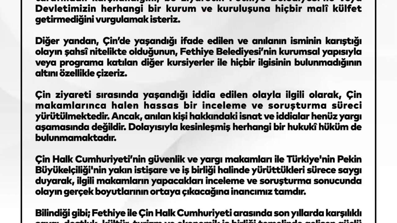 Fethiye Belediyesi’nden Ruhtan Başkaya Açıklaması: “Ziyaretin Belediyeye Mali Külfeti Olmadı”