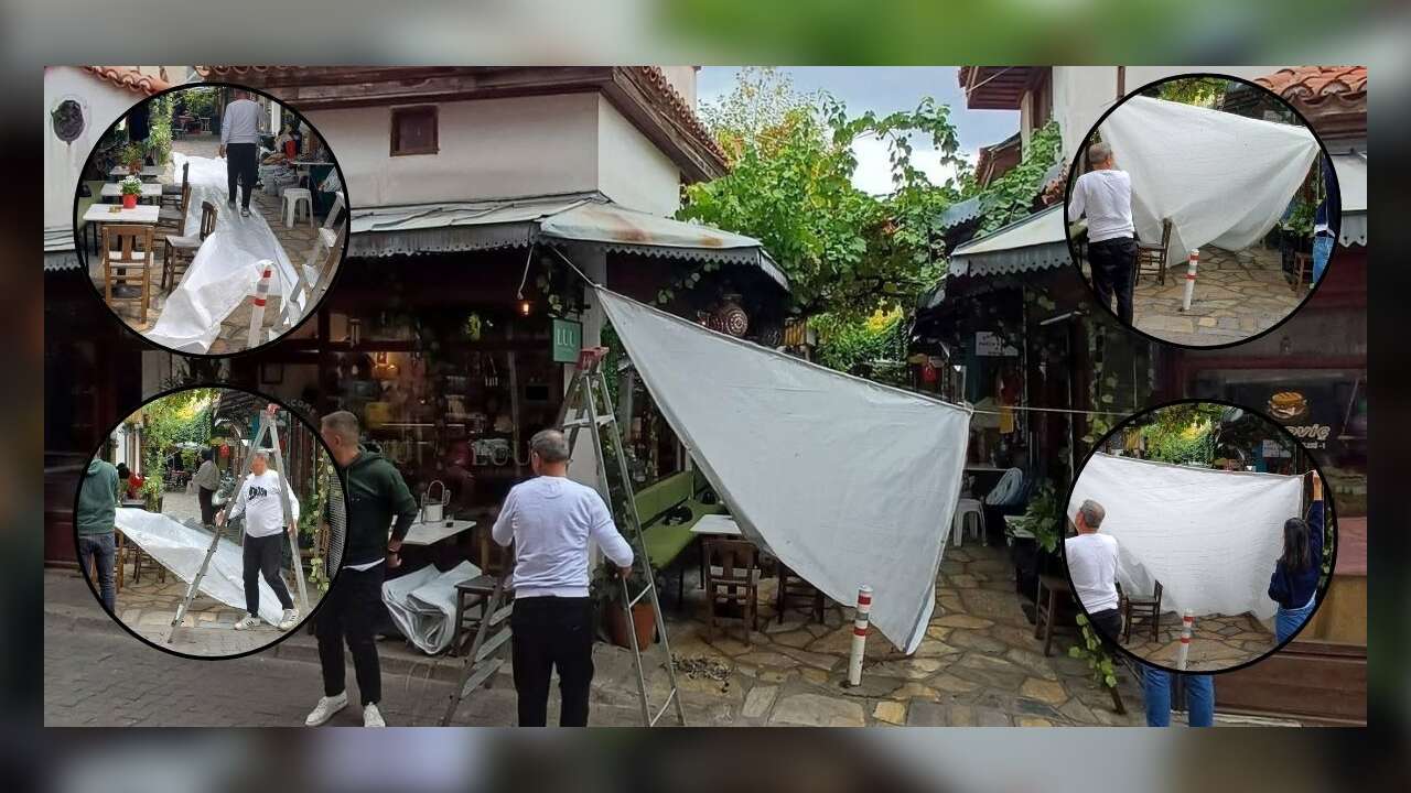 Muğla Arastası’nda İş Yine Esnafa Düştü: Yağmura Karşı Brandalı Önlem
