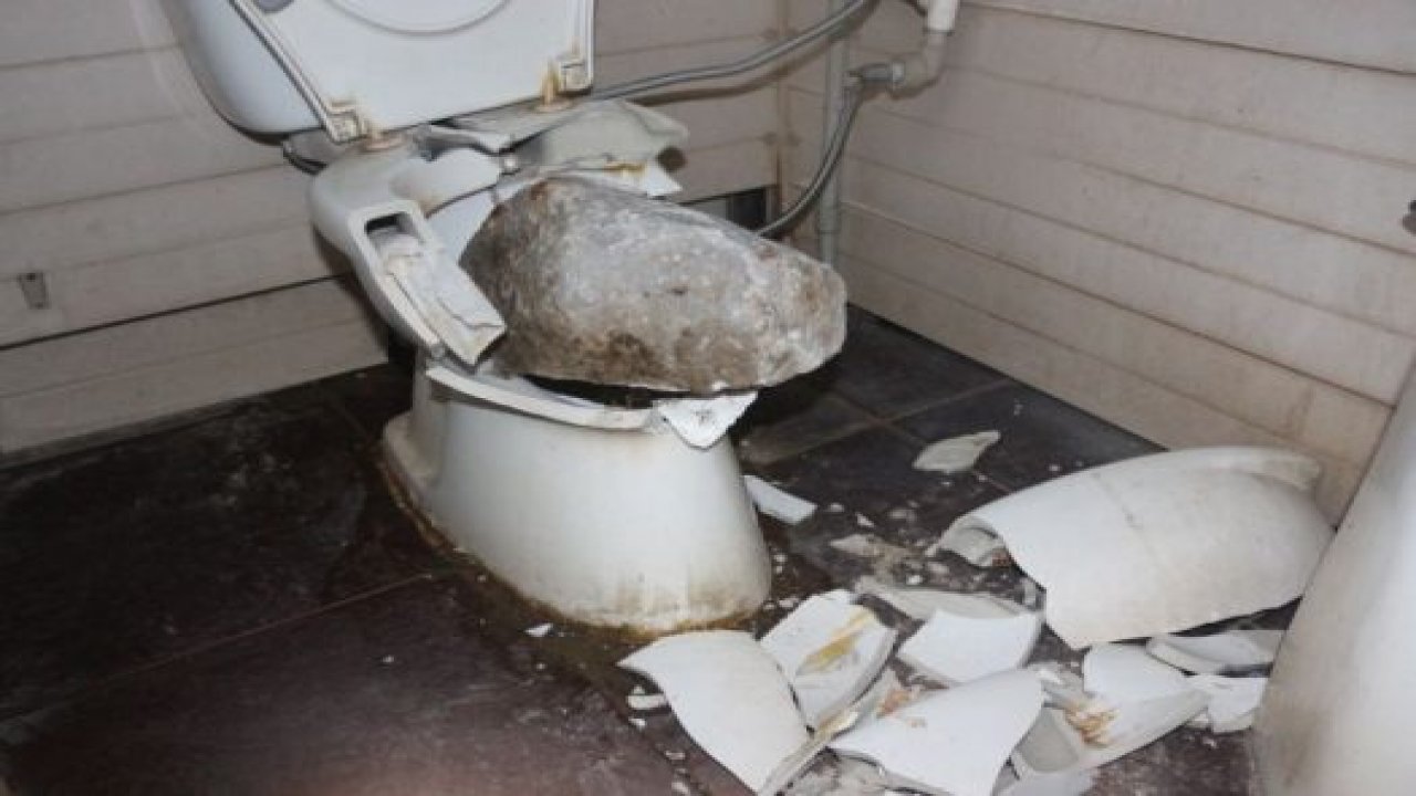 Plajda bulunan klozeti parçaladılar