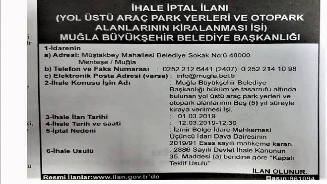 Yol Üstü Otopark İhalesi İptal Edildi