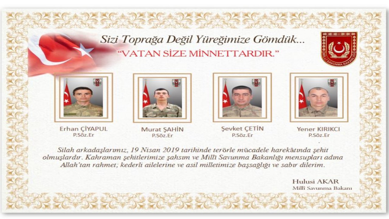 Irak Sınırında 4 Asker Şehit Oldu