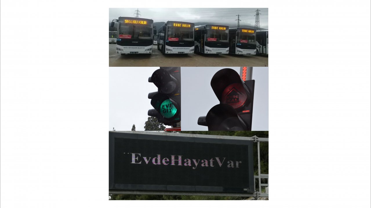 Trafik ışıklarıya 'Evde Kal' çağrısı