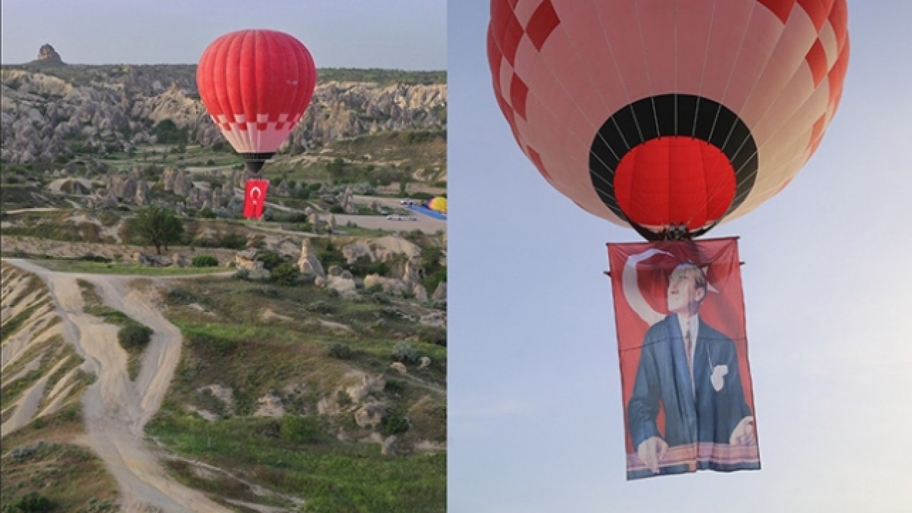 Türkiye'nin ilk yerli sıcak hava balonu, Türk bayrağı ve Atatürk posteriyle havalandı