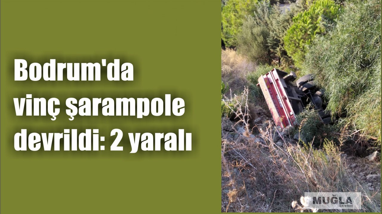 Bodrum'da vinç şarampole devrildi: 2 yaralı
