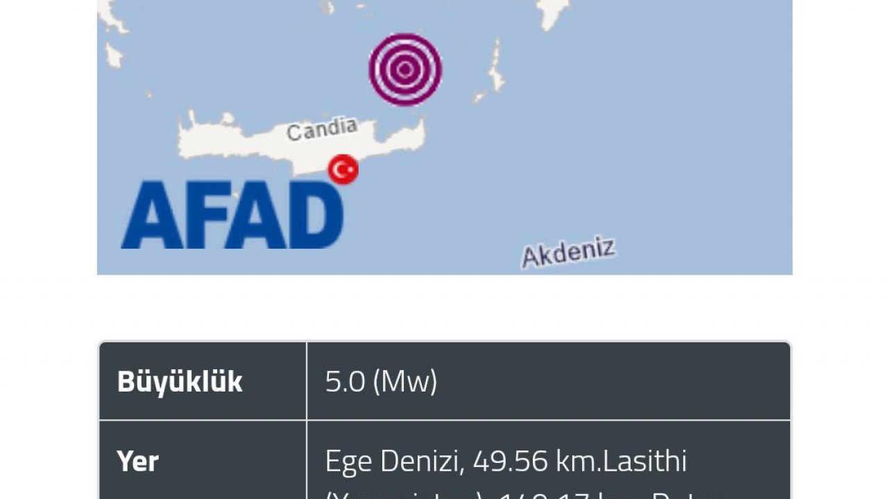 Ege Denizi'nde 5.0 büyüklüğünde deprem