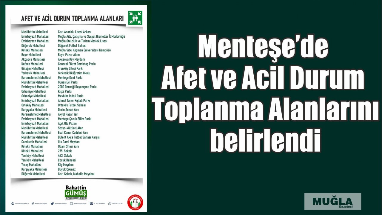 Menteşe’de Afet ve Acil Durum Toplanma Alanlarını belirlendi