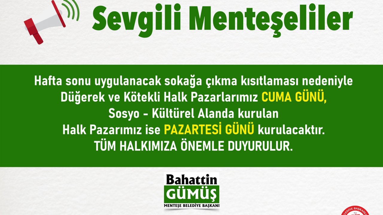 Halk pazarı günleri değişti