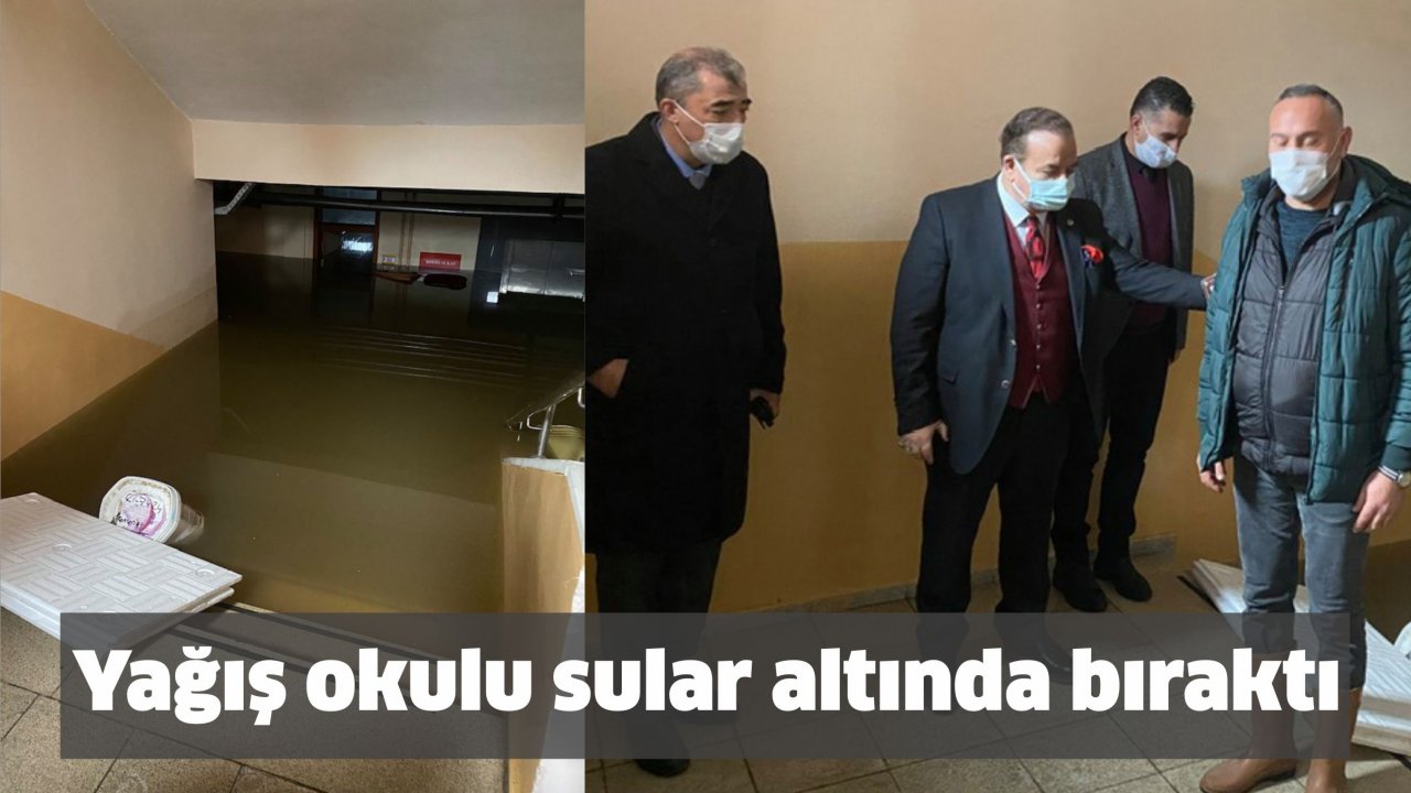 Yağış okulu sular altında bıraktı