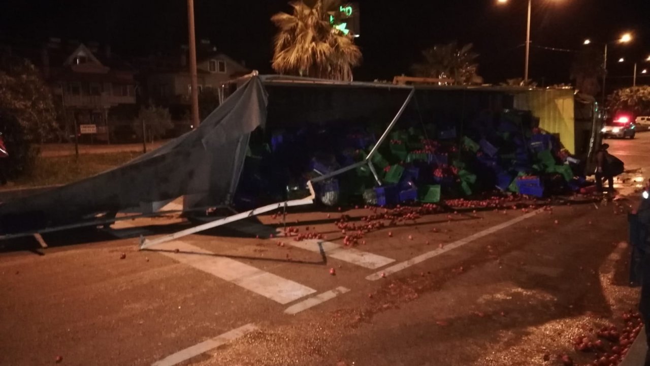 Devrilen kamyonun sürücüsü yaralandı