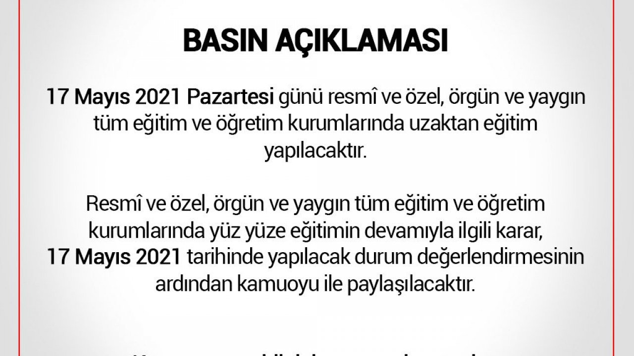 MEB'den 17 Mayıs açıklaması