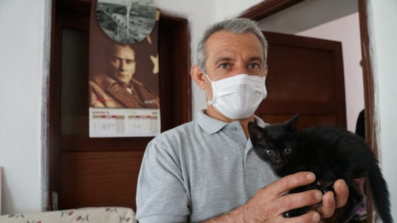 Kedi yavrusunu belediye personeli sahiplendi