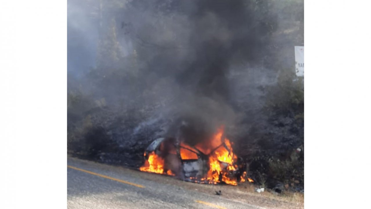 Araçta çıkan yangın, ormanlık alana sıçradı