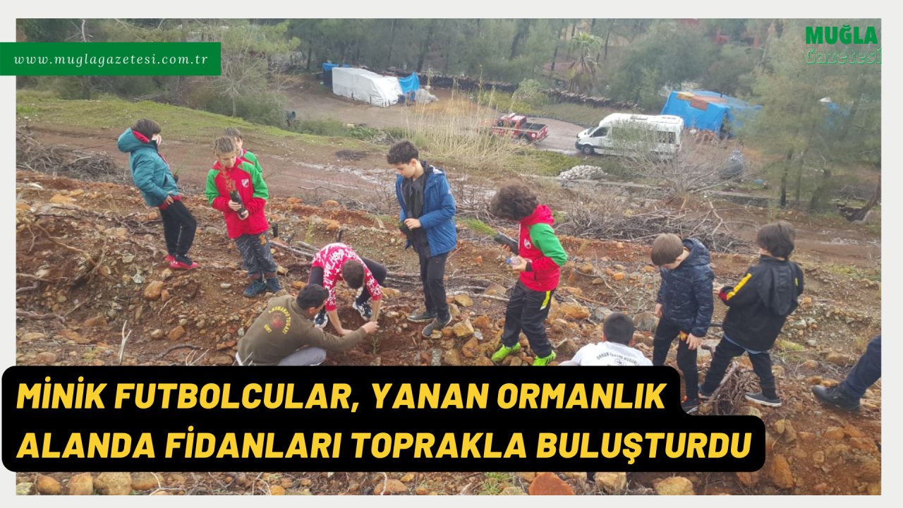 MİNİK FUTBOLCULAR YANAN ORMANLIK ALANDA FİDANLARI TOPRAKLA BULUŞTURDU