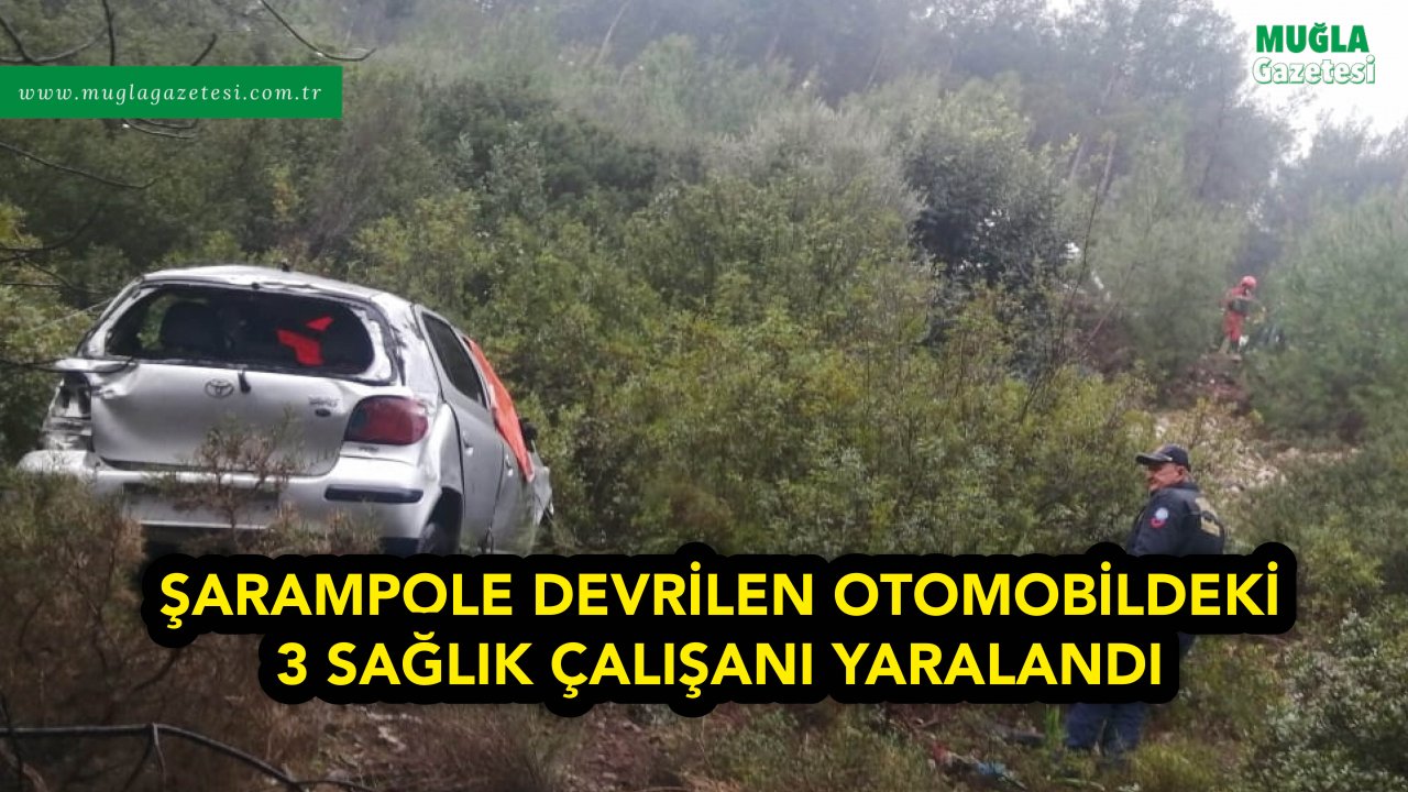 ŞARAMPOLE DEVRİLEN OTOMOBİLDEKİ 3 SAĞLIK ÇALIŞANI YARALANDI
