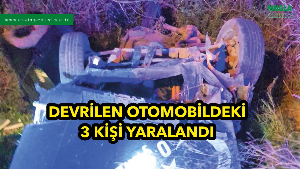 DEVRİLEN OTOMOBİLDEKİ 3 KİŞİ YARALANDI