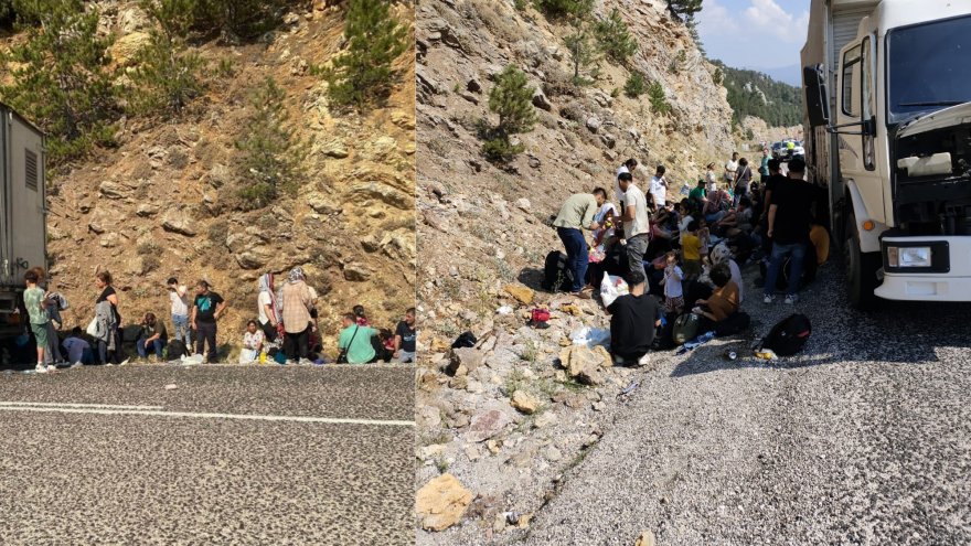 PARK HALİNDEKİ KAMYON KASASINDA 72 DÜZENSİZ GÖÇMEN YAKALANDI