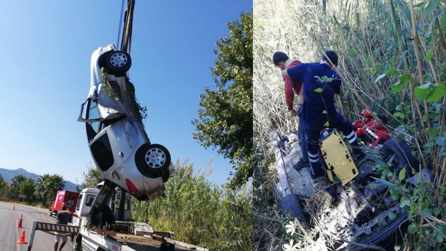 Kanala devrilen otomobildeki 2 kişi yaralandı