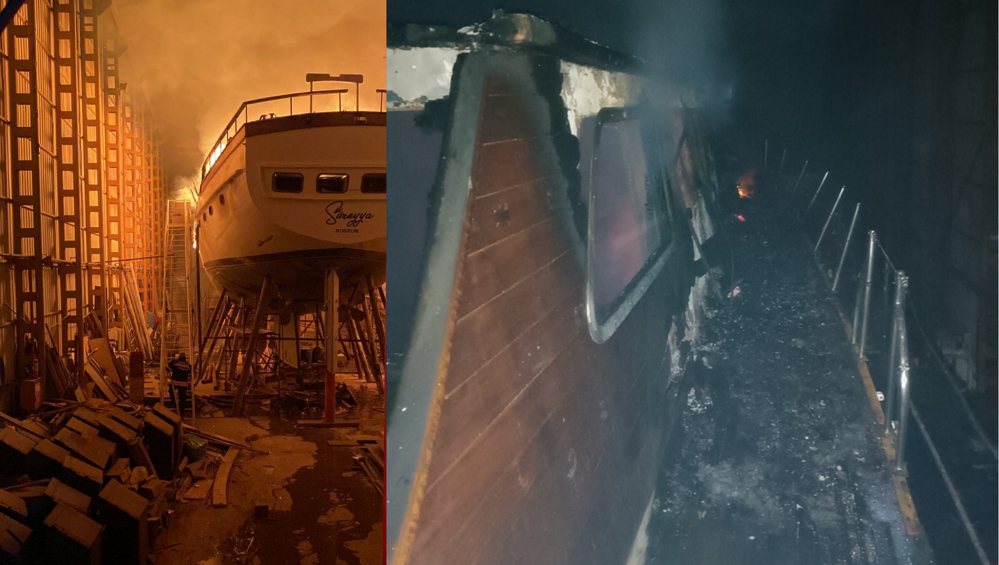 Çekek alandaki ahşap teknede çıkan yangın hasara yol açtı