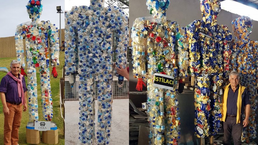 TOPLADIĞI ATIKLARDAN HEYKEL YAPIYOR