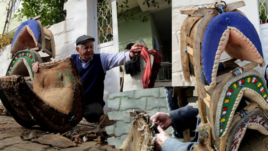 83 yaşındaki Enver ustanın çuvaldızı yarım asırdır semer dikimi için işliyor