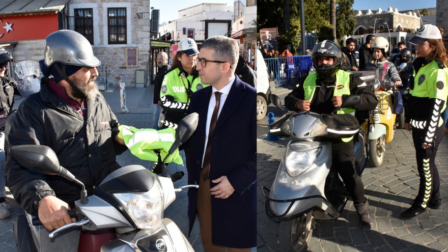 Motosiklet sürücülerine reflektif yelek dağıtıldı