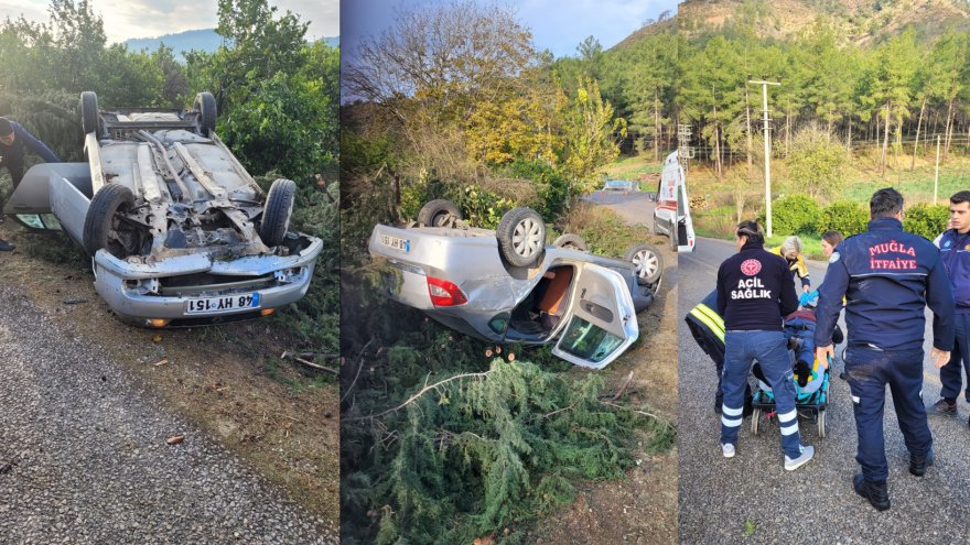 Devrilen otomobildeki 2 kişi yaralandı