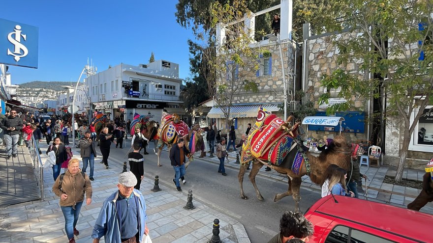 Deve güreşleri öncesinde davul zurna eşliğinde kortej yürüyüşü yapıldı