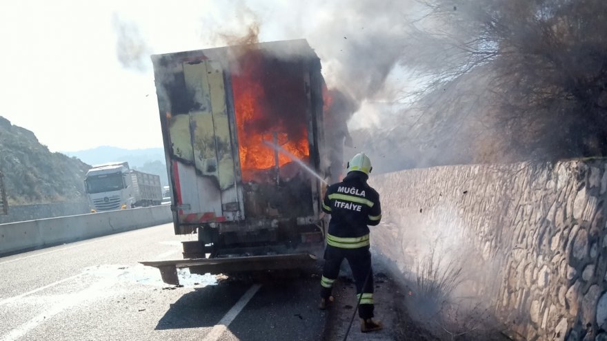 Seyir halindeki tır yandı