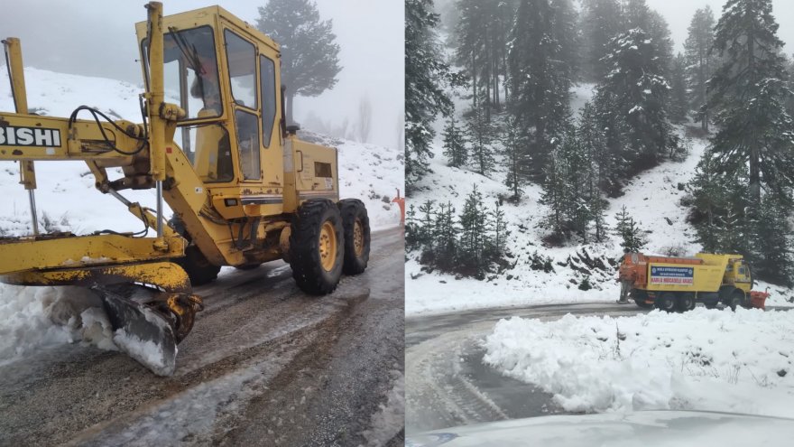 Seydikemer’de karla kaplanan yollar açıldı