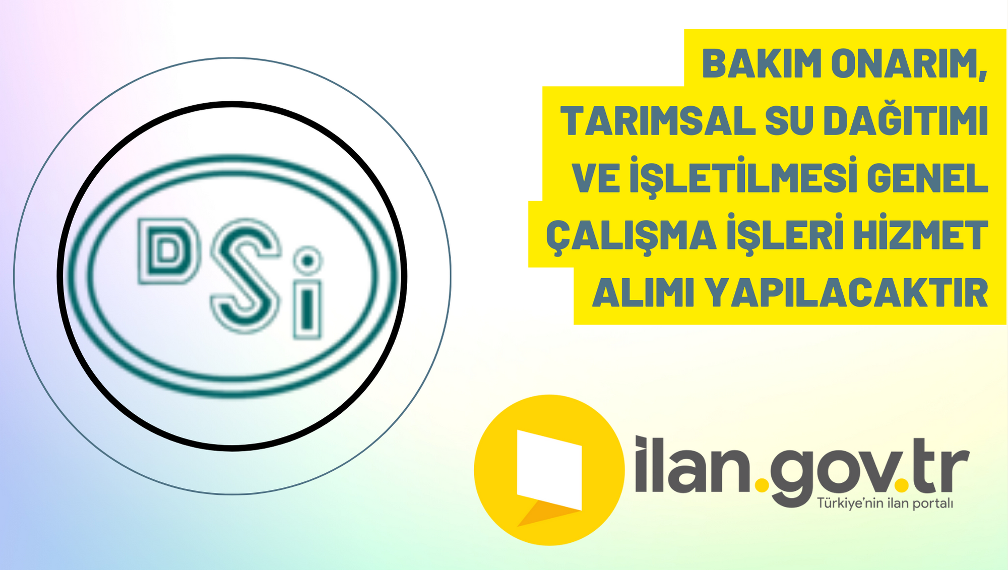 Bakım onarım, tarımsal su dağıtımı ve işletilmesi genel çalışma işleri hizmet alımı yapılacaktır