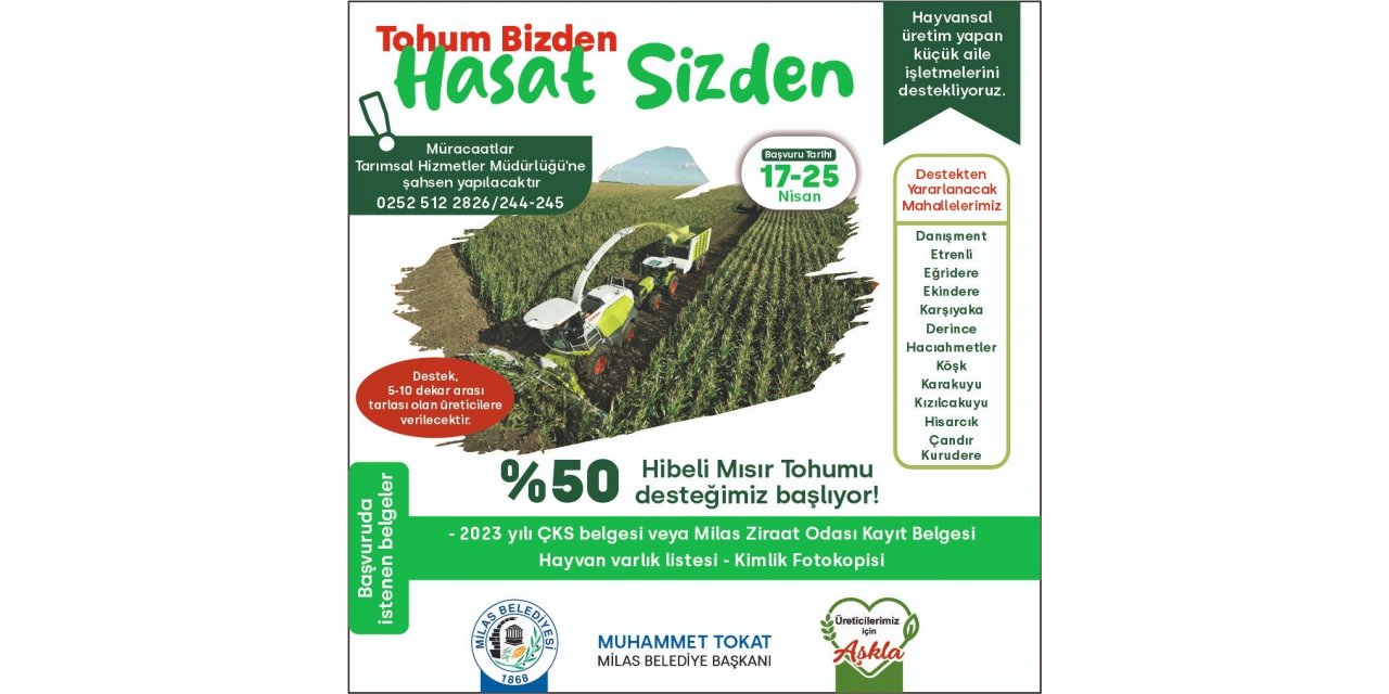 Milas belediyesi yüzde 50 hibeli mısır tohumu desteği verecek