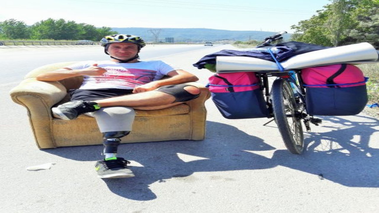 Protez bacağıyla pedal çevirdi