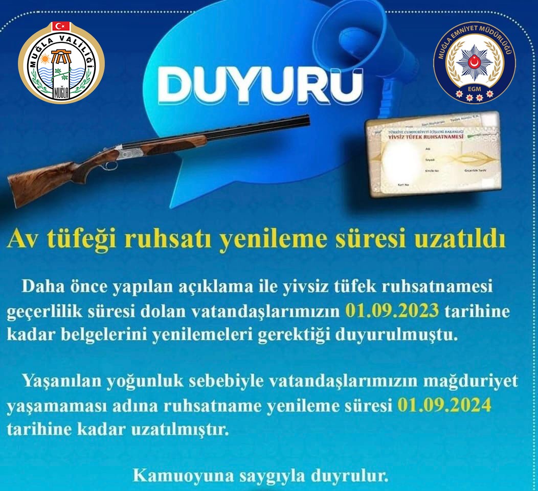 AV TÜFEĞİ RUHSATI YENİLEME SÜRESİ 1 EYLÜL 2024’E KADAR UAZATILDI