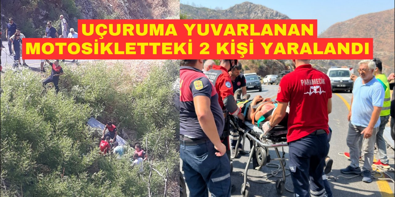 Uçuruma yuvarlanan motosikletteki 2 kişi yaralandı