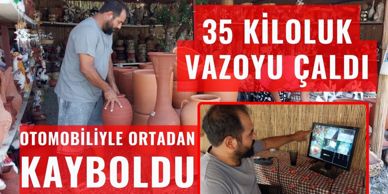 35 kiloluk vazoyu çalan şüpheli otomobiliyle ortadan kayboldu