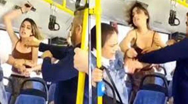Belediye otobüsünde pes dedirten kavga! 2 kadın saç baş birbirine girdi