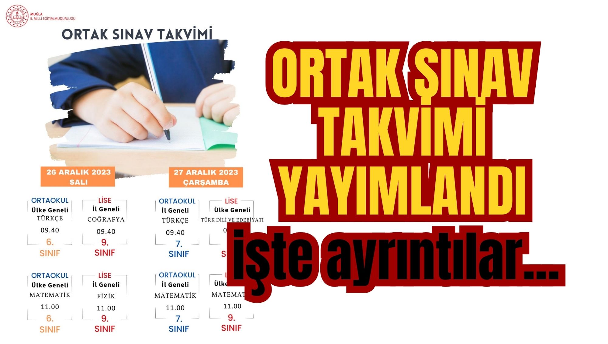 ORTAK SINAV TAKVİMİ YAYIMLANDI