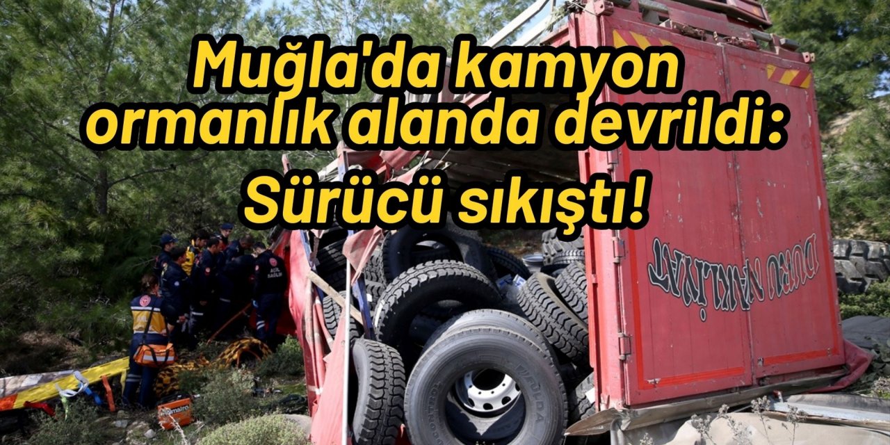 Muğla'da kamyon ormanlık alanda devrildi: Sürücü sıkıştı!