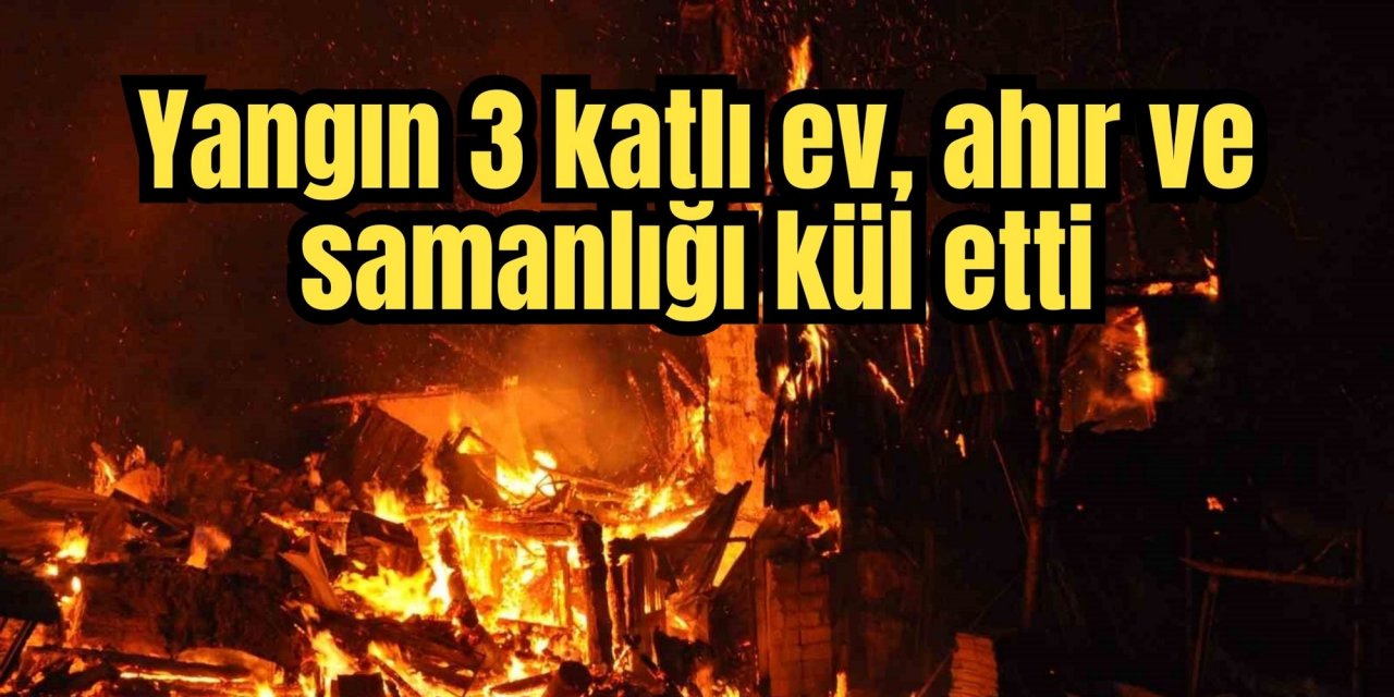 Yangın 3 katlı ev, ahır ve samanlığı kül etti