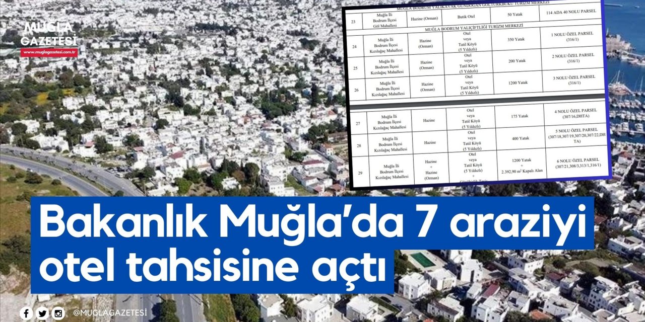 Bakanlık Muğla’da 7 araziyi otel tahsisine açtı