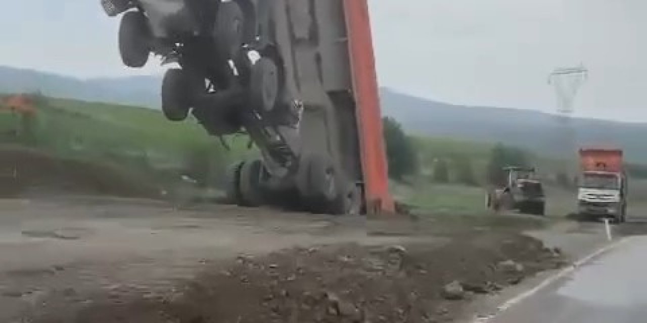 Görenler şaşırdı: Kamyon şaha kalktı